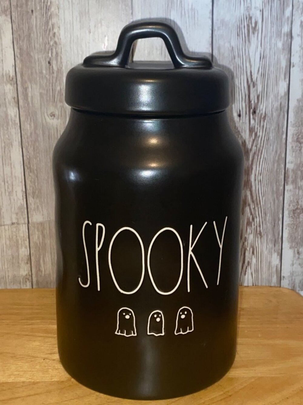 Rae Dunn Black Spooky Ghost Canister Cookie Candy Jar Halloween Boo